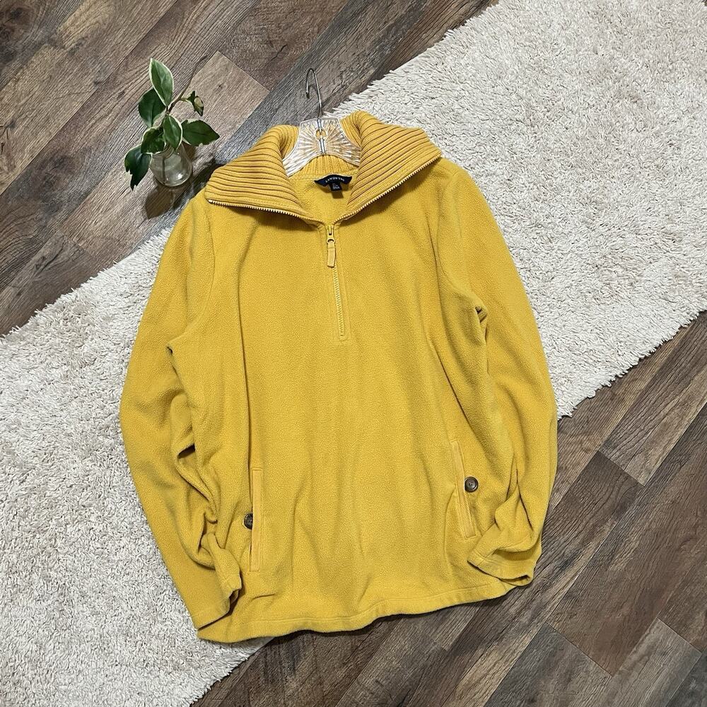 Lands' End Size XL (18-20) Mustard Yellow Quarter Zip Fleece Pullover Sweater
